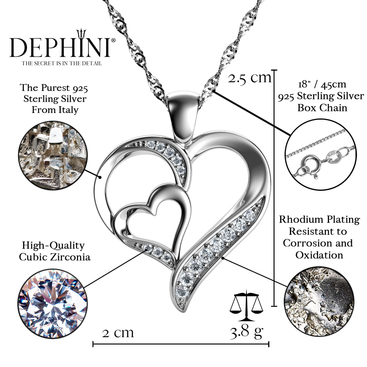 Sterling Silver Two Hearts Necklace Oxidized Sterling Silver Two Hearts Necklace Oxidized