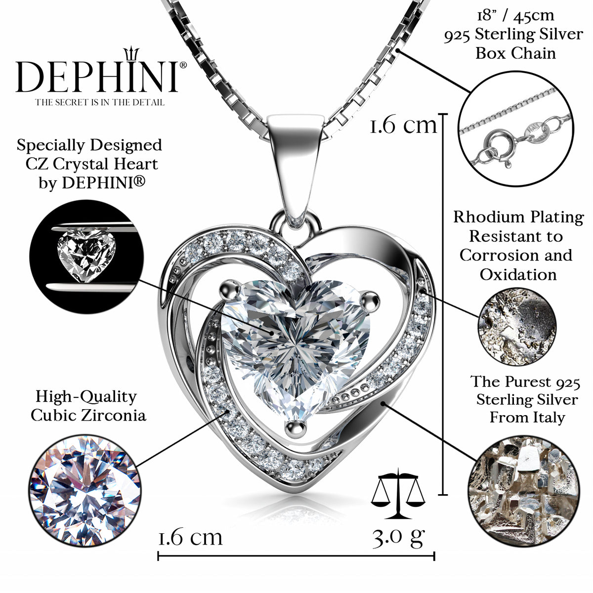 I Jewels Women's Cubic Zirconia Pendant Necklace Set - 18K Rhodium Plated Silver Tone Jewellery