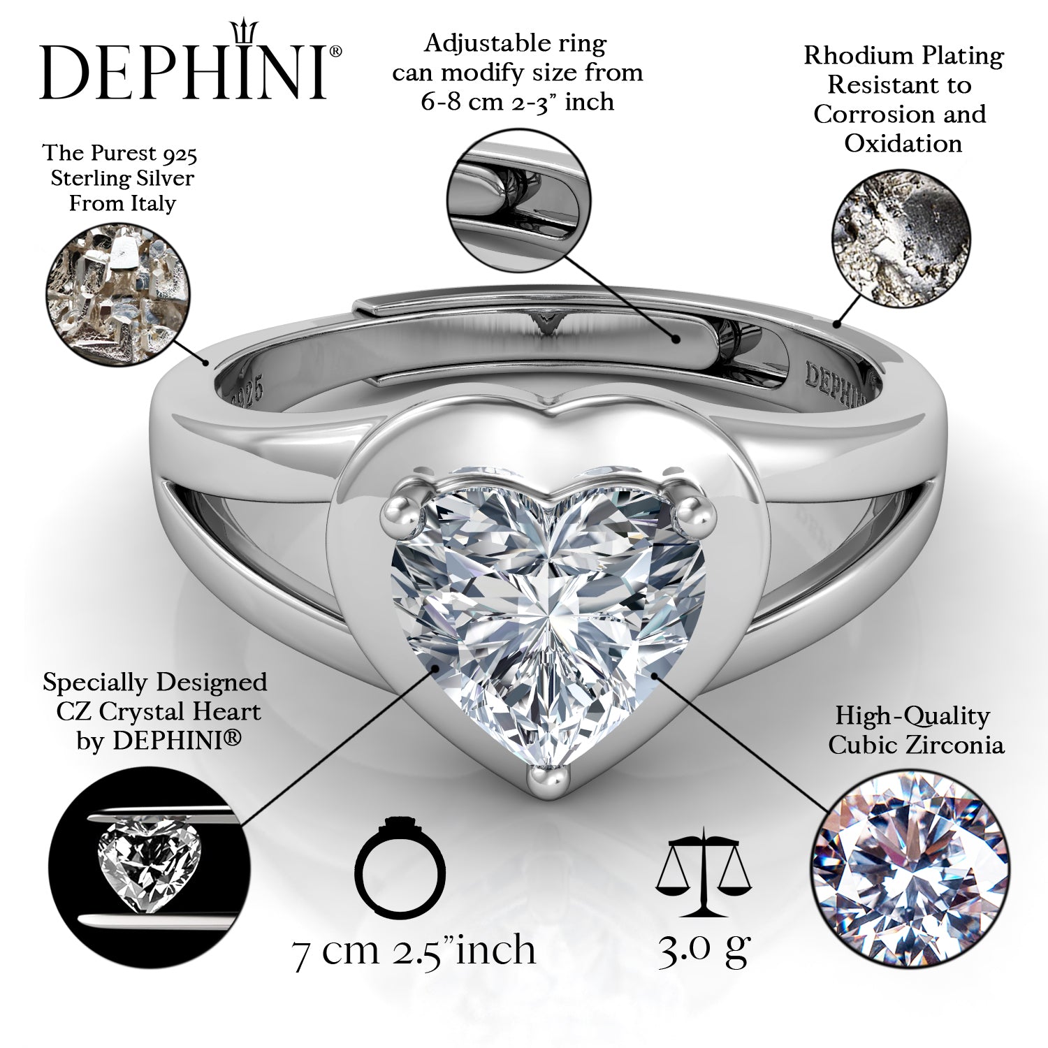 Heart Ring, Sterling Silver Adjustable Heart Shape Ring, Love Ring
