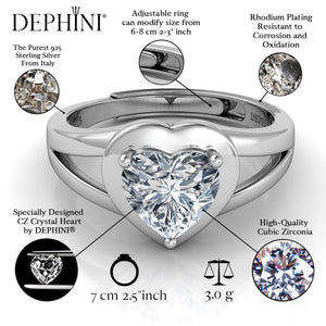 DEPHINI Luxury heart ring - 925 sterling silver CZ - Engagement ring for woman