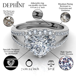 DEPHINI Silver Heart Ring - 925 sterling silver CZ - Engagement ring