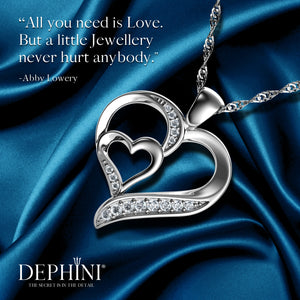 DEPHINI - Two Hearts Pendant - 925 sterling silver necklace - Cubic Zirconia