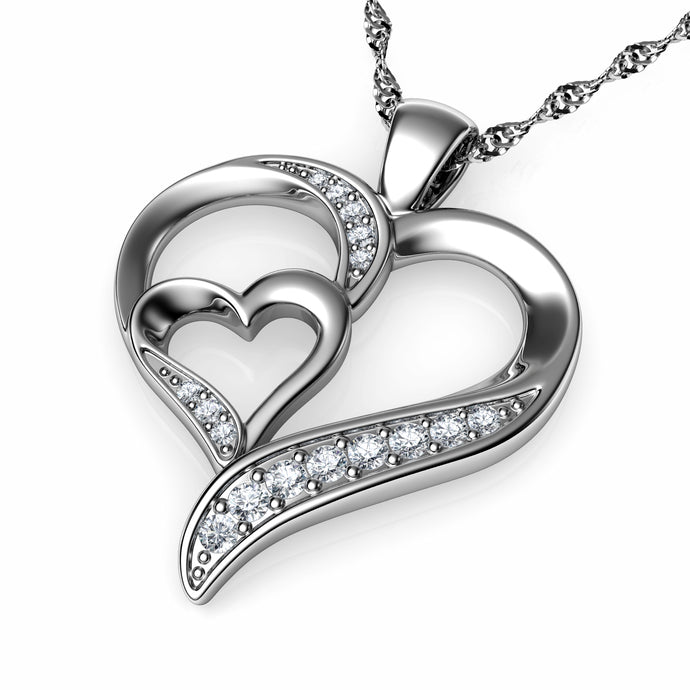 DEPHINI - Two Hearts Pendant - 925 sterling silver necklace - Cubic Zirconia