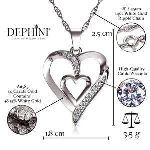 14k white gold double heart pendant