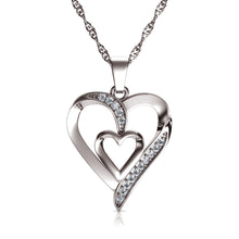 Load image into Gallery viewer, 14k white gold double heart necklace