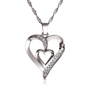 14k white gold double heart necklace