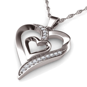 14k white gold double heart necklace