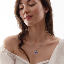 Load image into Gallery viewer, DEPHINI Blue Jewellery SET Heart Necklace &amp; Heart Earrings Silver