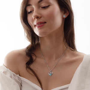 DEPHINI Engagement Necklace - 925 Sterling Silver Aqua Heart Crystal
