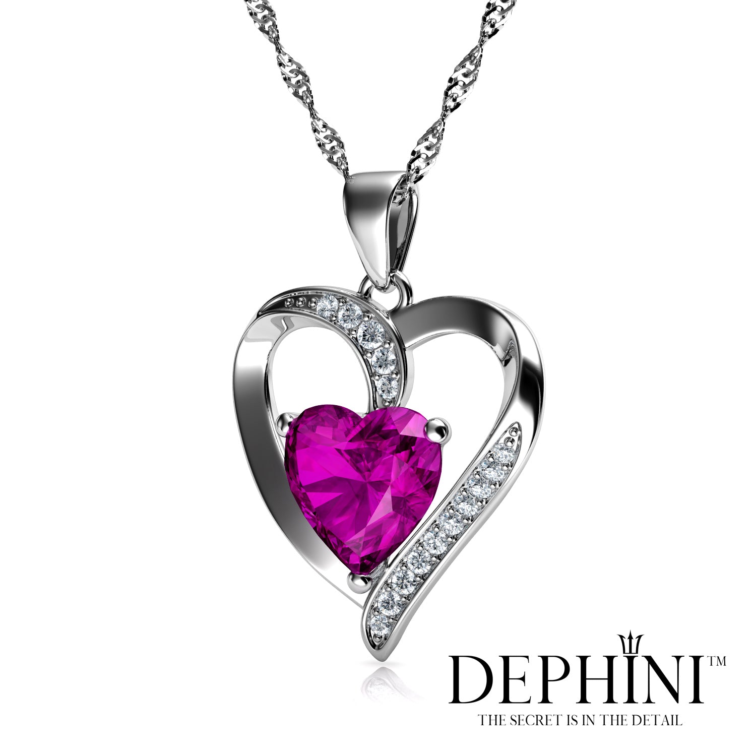 Silver heart necklace top with pink stone
