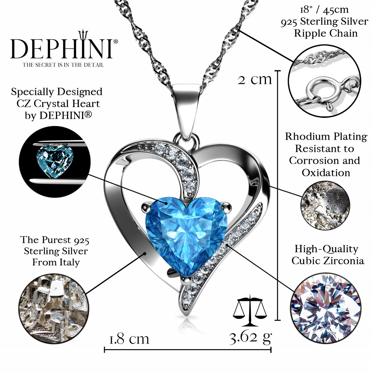 Engagement Necklace - 925 Sterling Aqua CZ Crystal DEPHINI