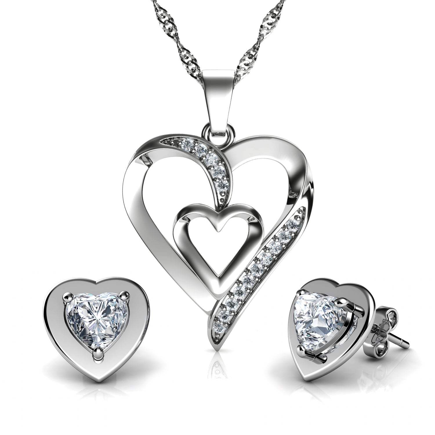 Real 925 Silver Heart Shaped Diamond Ring Pendant Necklace Earrings Jewelry  Set