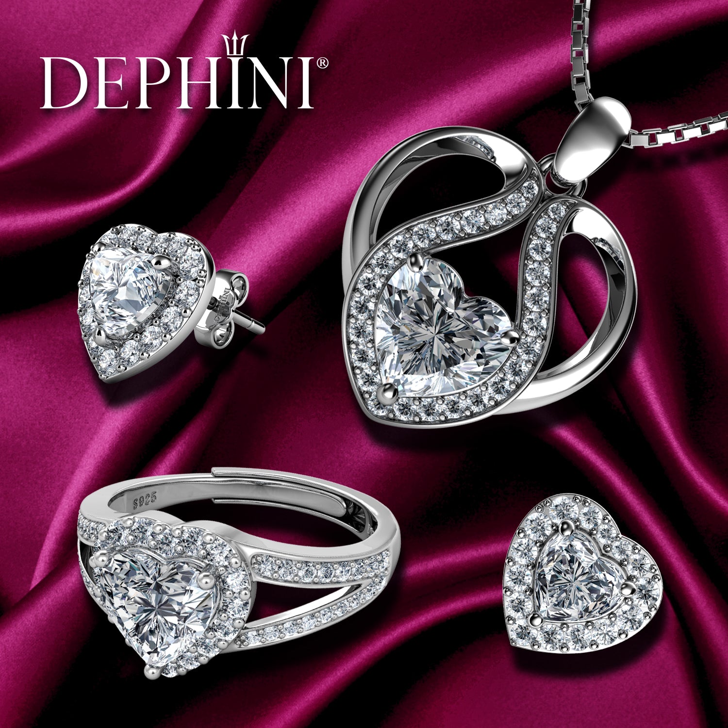 Diamond heart earrings and necklace set on sale