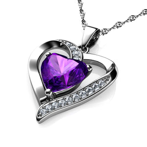 thumbnail image 2 of 18" 925 Sterling Silver Amethyst Crystal Heart Pendant Necklace – Handmade, Gift Box Included 2 of 6