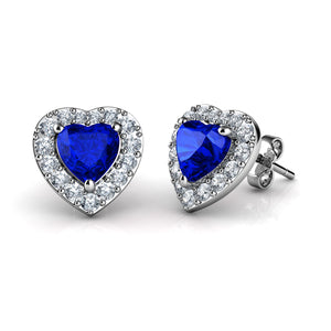 Blue Heart Earrings 925 Sterling Silver CZ Stud DEPHINI