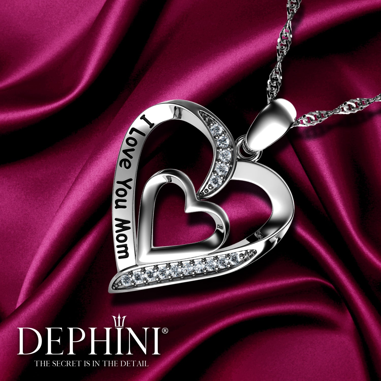 I love you Mom Necklace 925 Sterling Silver Heart Dephini