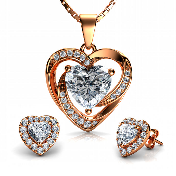 Rose gold heart jewellery set