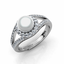 Load image into Gallery viewer, DEPHINI Silver Pearl Ring - 925 sterling silver CZ - Engagement ring for woman