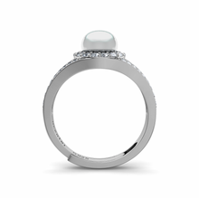 Load image into Gallery viewer, DEPHINI Silver Pearl Ring - 925 sterling silver CZ - Engagement ring for woman