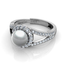 Load image into Gallery viewer, DEPHINI Silver Pearl Ring - 925 sterling silver CZ - Engagement ring for woman