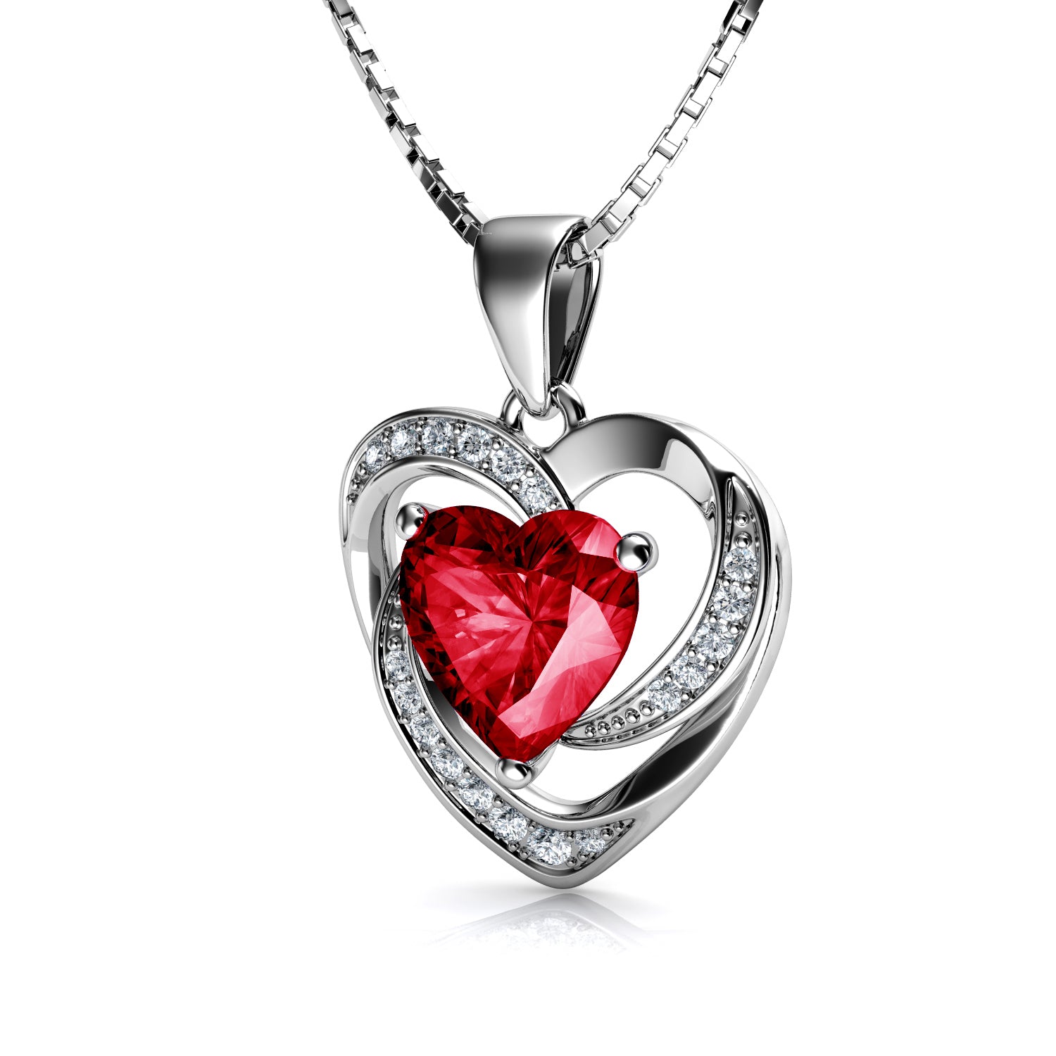 Red Heart Necklace - 925 Sterling Silver CZ Crystal DEPHINI