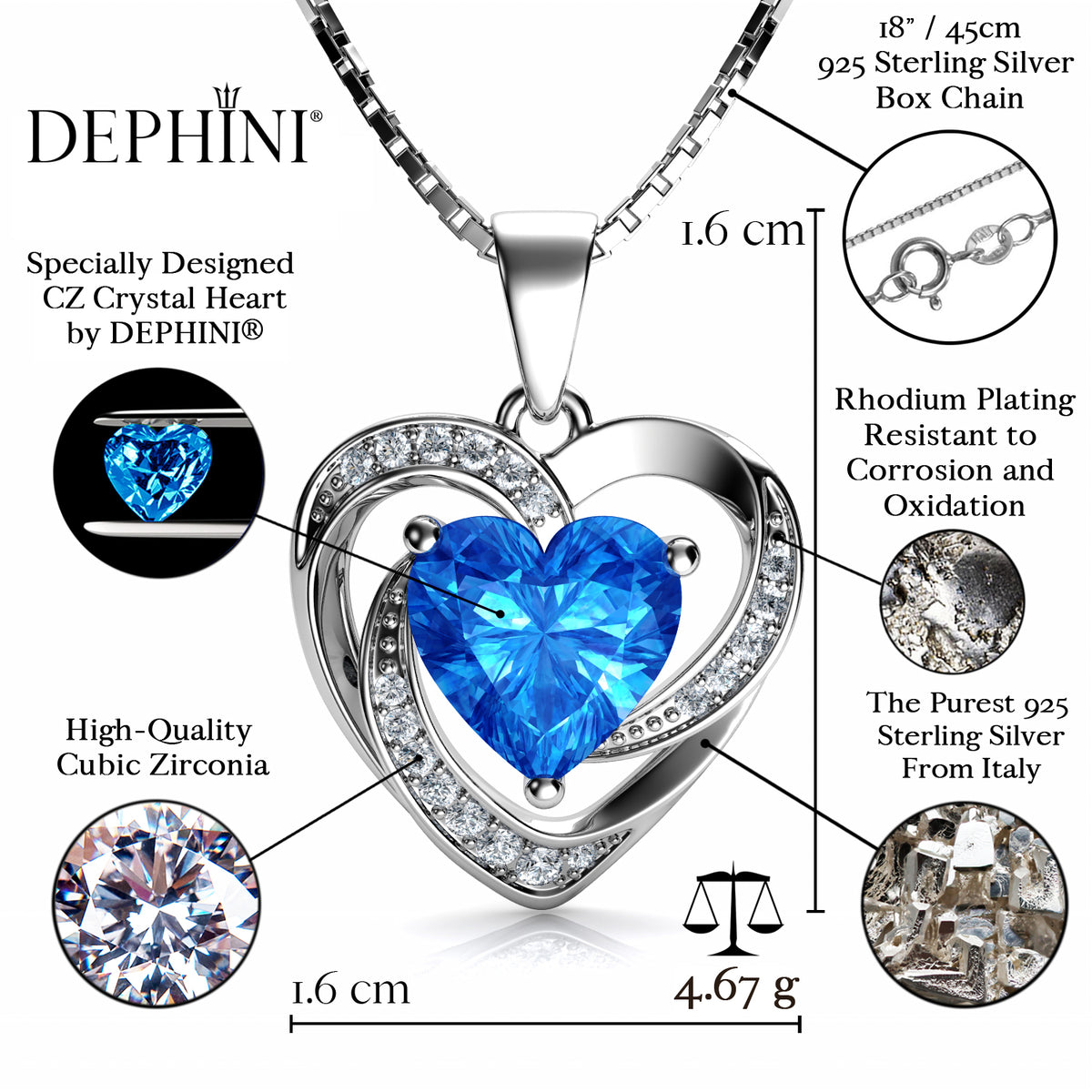 aquamarine heart necklace - 925 Sterling Silver CZ DEPHINI