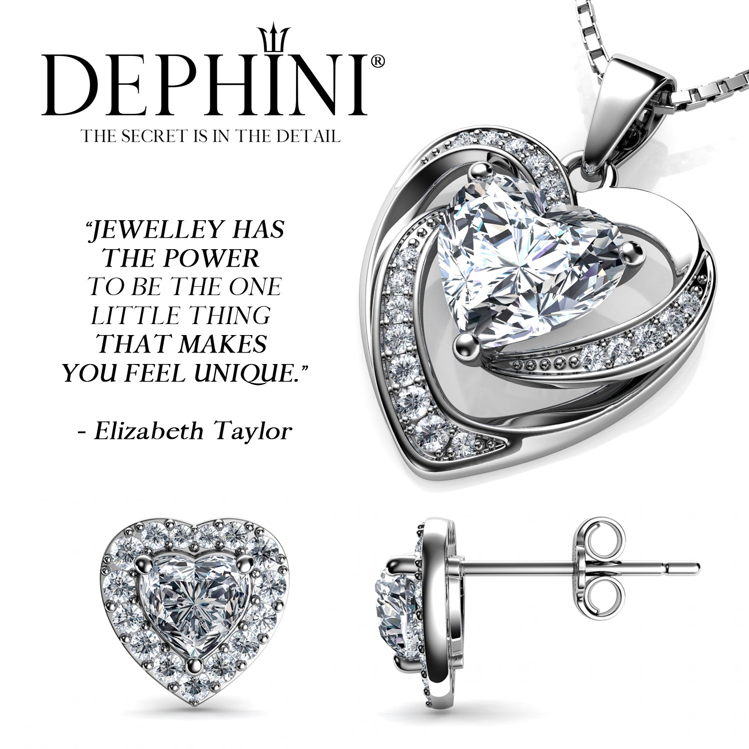 YAZILIND Silver Plated Heart Pendant Necklace & Hoop Earrings Set With Cubic Zirconia – Gift For Women, Valentine’s Day, Birthday